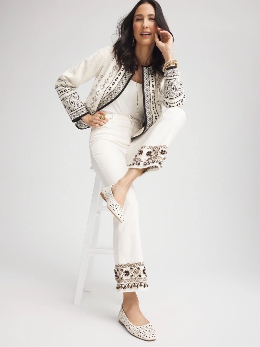Chico's Girlfriend Embroidered Kick Flare Jeans